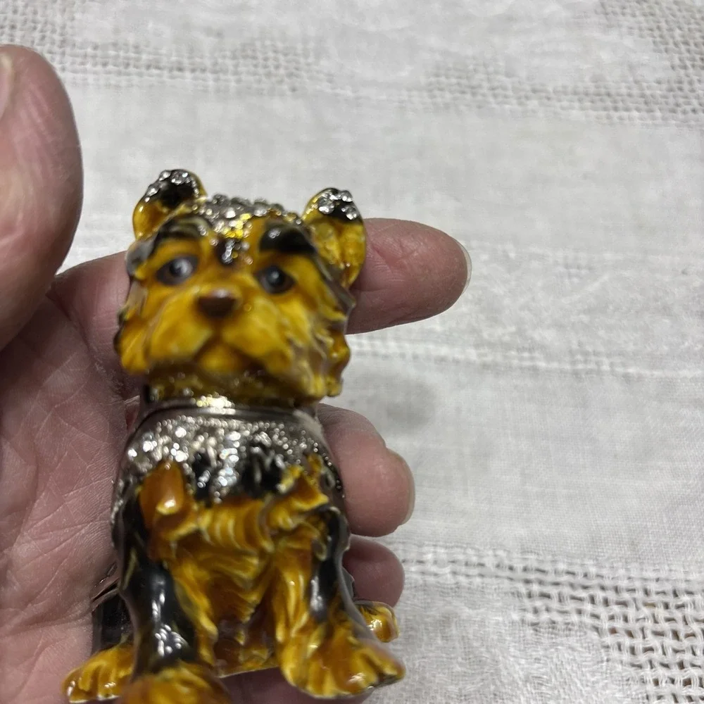 Enamel Black Terrier Dog Trinket Box With Austrian Crystals Rhinestones